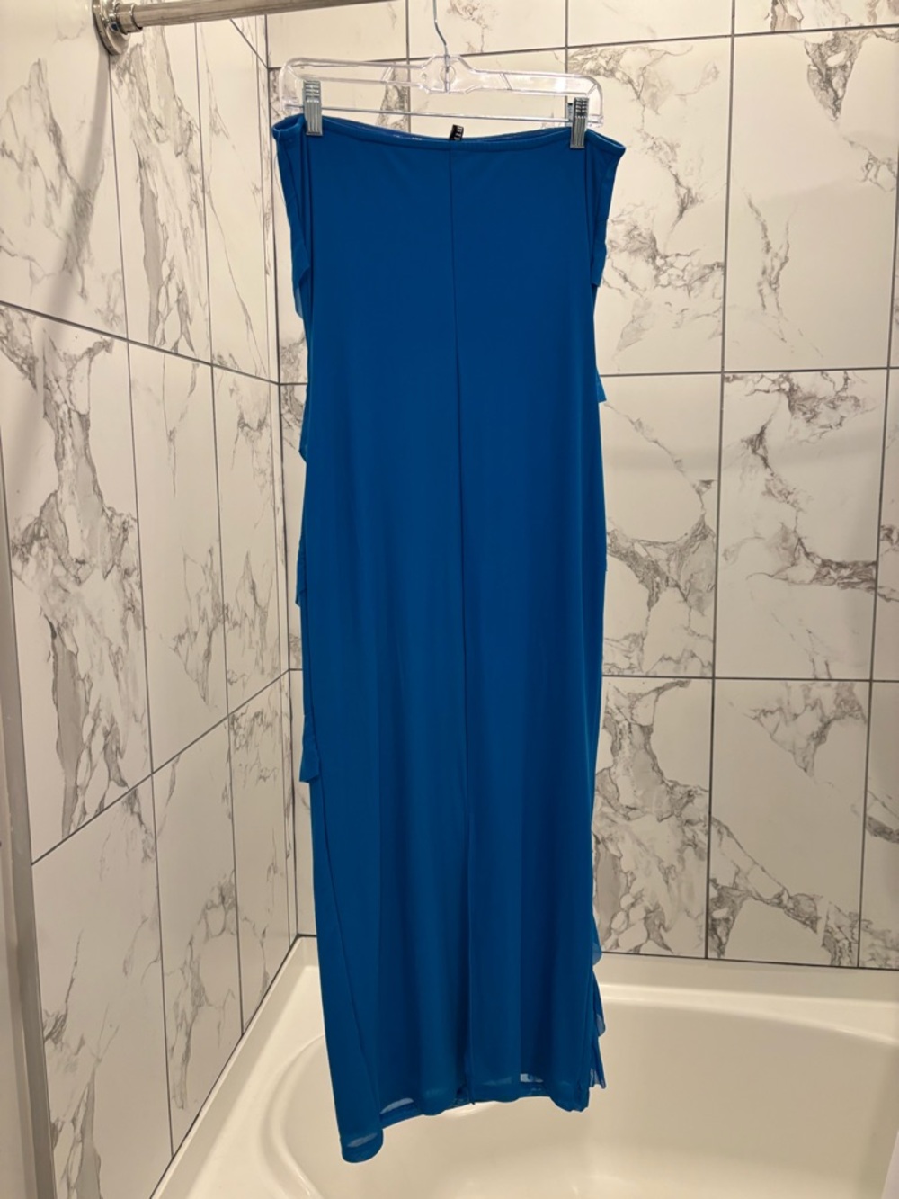 Strapless Blue Ruffle Maxi Dress - Picture 3 of 4